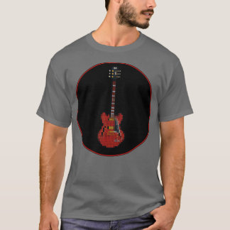 Tiled Pixel Red SG Guitar in a Black Circle  T-Shirt