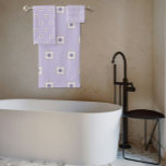 Tiled Purple Gold Floral-Look Fractal Art Lavender Bath Towel Set
