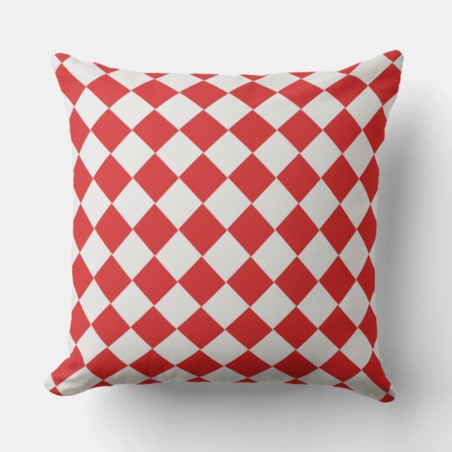 Tiled Red and White Diagonal Woven Throw Pillow (Front)