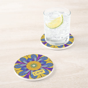 Tiled Roman Style Mosaic with Couple's Initials Coaster