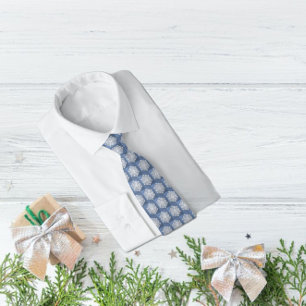 Tiled Rose-Like Paper Snowflake on Blue Gradient Neck Tie