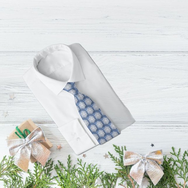 Tiled Rose-Like Paper Snowflake on Blue Gradient  Neck Tie (Creator Uploaded)