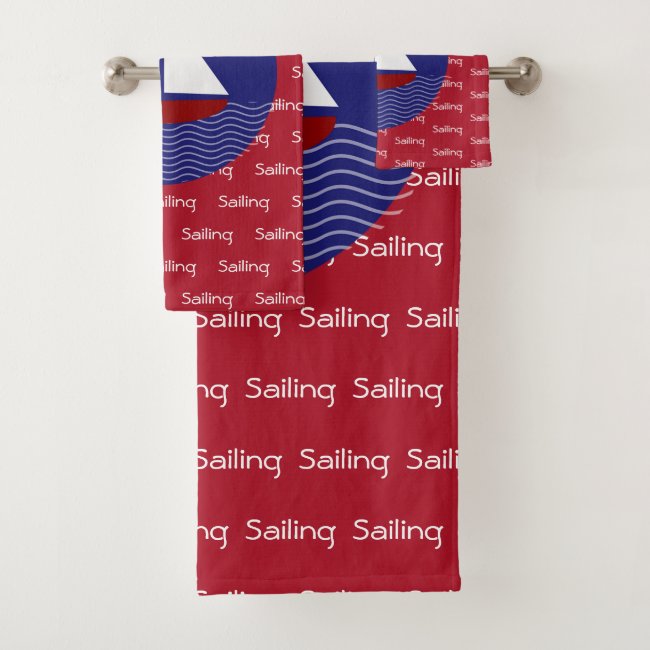 Tiled Text Sailing Sailboat Design Bath Towel Set