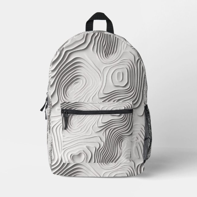 Tiled Topographic Pattern Printed Backpack (Front)