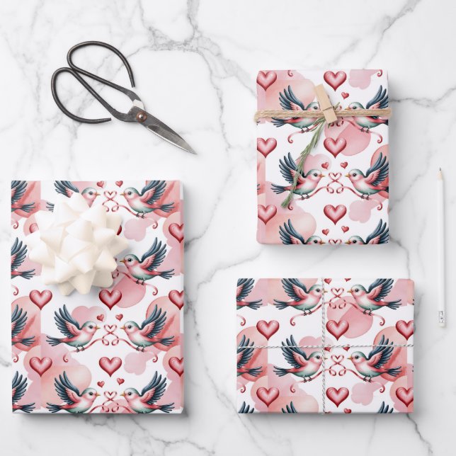 Tiled Wedding love birds pattern  Wrapping Paper Sheets (Front)