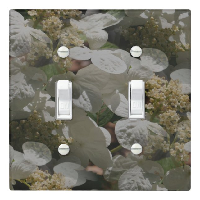 Tiled White Lace Cap Hydrangea Flower Light Switch Cover (In Situ)