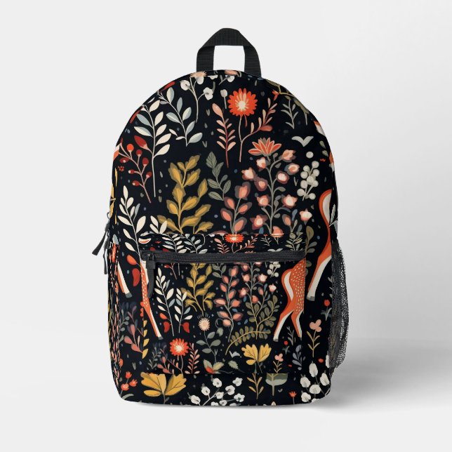 Tiled White Tail Deer Pattern Printed Backpack (Front)