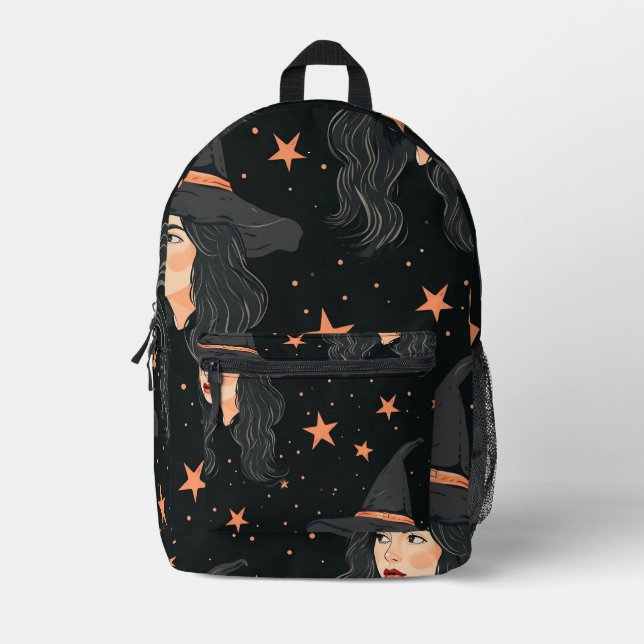 Tiled Witch Pattern Printed Backpack (Front)