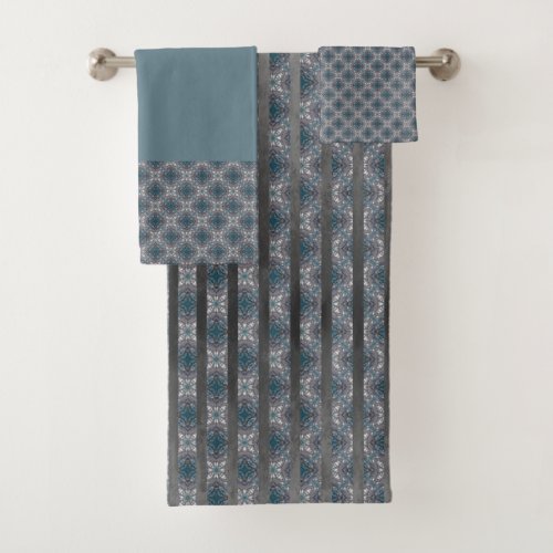 Tiles and Grey Stripes in Shades of Teal Bath Towel Set