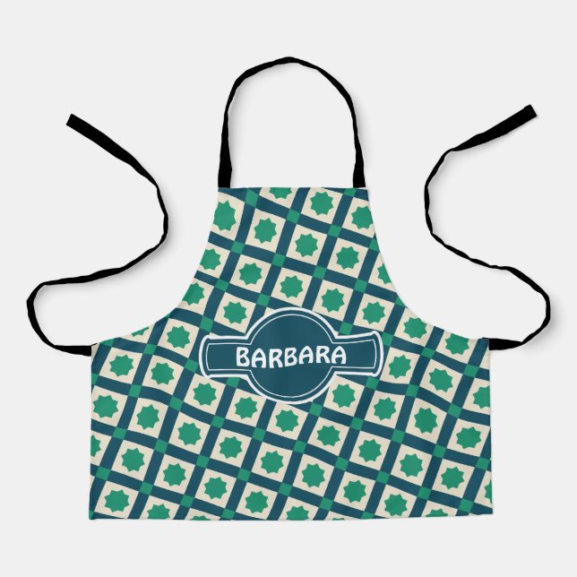 Tiles Green White Minimal Pattern Apron (Front)