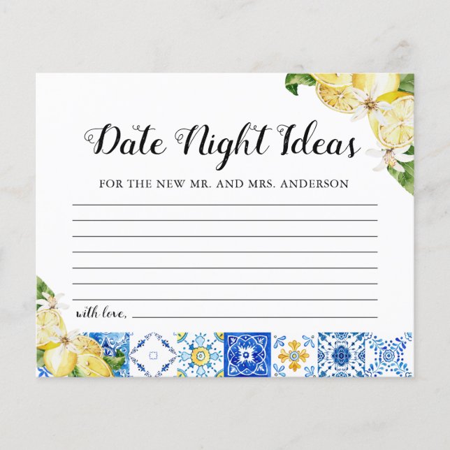 Tiles Lemon Date Night Ideas Bridal Shower Card (Front)