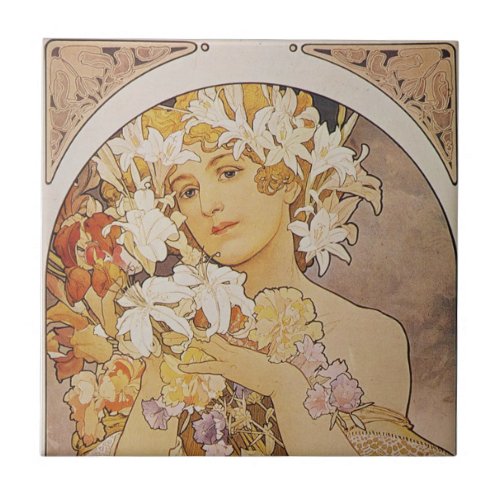 Tiles _ Mucha Flowers Lady Art Nouveau