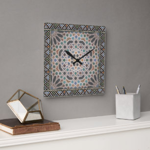 Tiles of the Alhambra Square Wall Clock