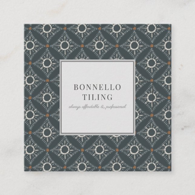 Tiling Flooring Gray Black Diamond Pattern Square Business Card (Front)