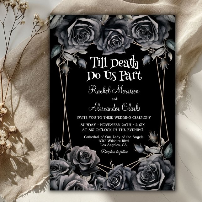 Till Death Black Florals Dark Gothic Wedding Invitation (Creator Uploaded)