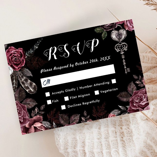 Till Death | Black Gothic Dark Floral Elegant RSVP Card (Creator Uploaded)