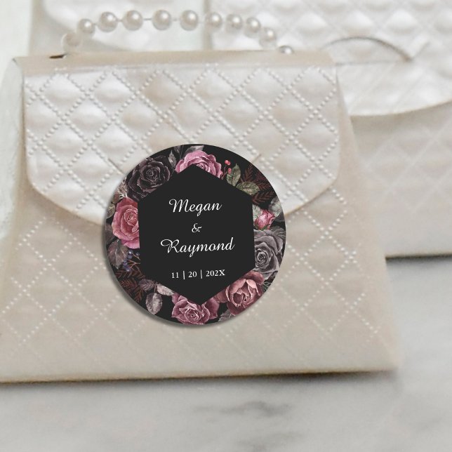 Till Death | Black Gothic Dark Floral Wedding  Classic Round Sticker (Creator Uploaded)