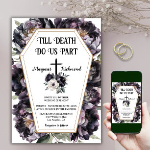 Till Death Black Peonies Coffin Gothic Wedding Invitation