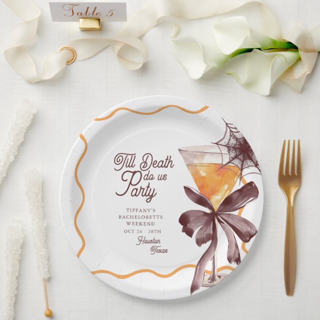Till Death Bow Cocktail Halloween Bachelorette Paper Plates (Wedding)