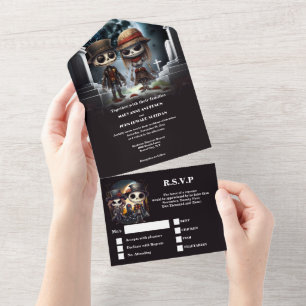 Till death bridal skeletons gothic dark humor all in one invitation