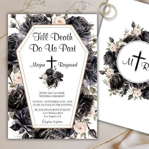 Till Death  Coffin Gothic Wedding Black Roses  Invitation