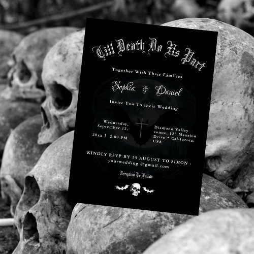 Till Death Cross Moonlight Bats Gothic Wedding Invitation