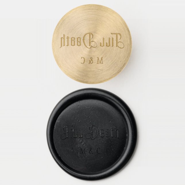 Till Death Dark Gothic Wedding Initials Wax Seal Stamp (Stamped)
