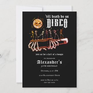 Till Death Disco 30th Birthday Retro Skeleton Beer Invitation