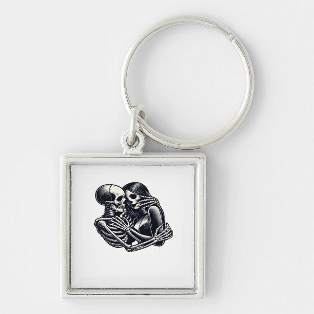 Till Death Do Us - Gothic Skeleton Couple Art Clas Keychain (Front)