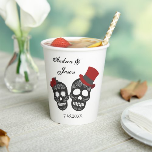 Till Death Do Us Part  Black and Red Wedding Paper Cups