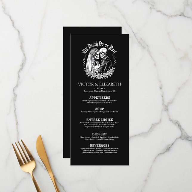 Till Death Do Us Part Black and White Gothic Menu (Front/Back In Situ)