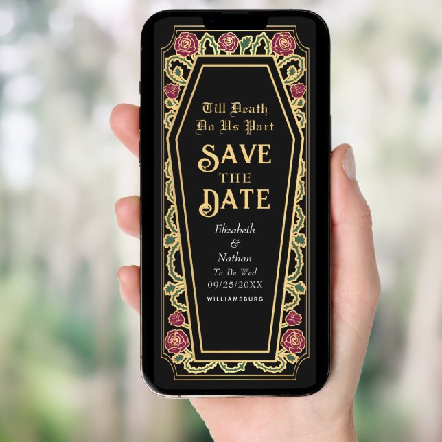 Till Death Do Us Part Black Goth Save the Date Invitation (Front Digital)