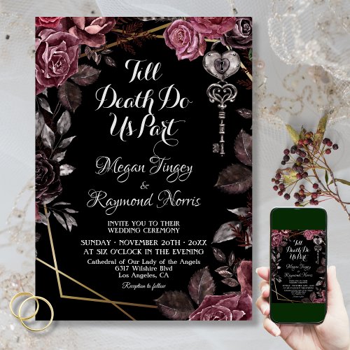 Till Death Do Us Part  Black Gothic Dark Florals Invitation