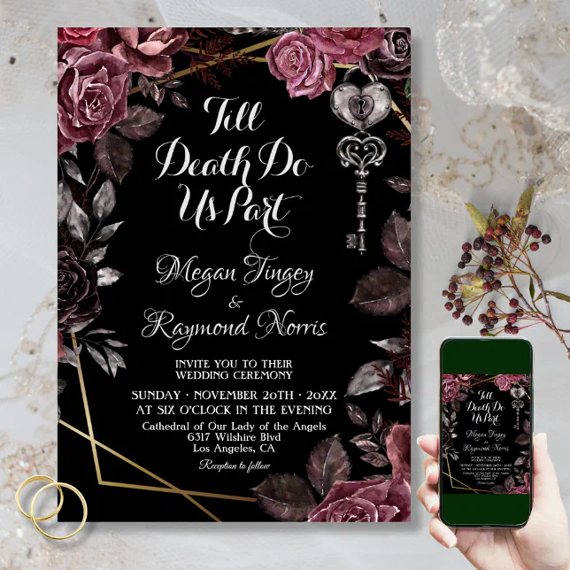 Till Death Do Us Part | Black Gothic Dark Florals Invitation | Zazzle