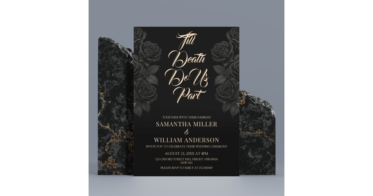 Till Death Do Us Part Black Rose Gothic Wedding Invitation | Zazzle