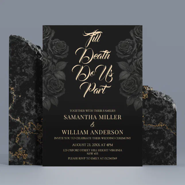 Till Death Do Us Part Black Rose Gothic Wedding Invitation | Zazzle