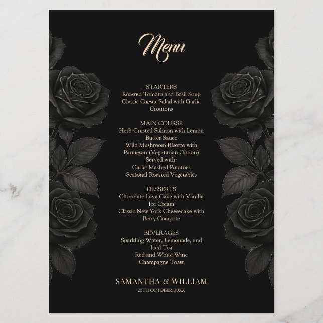 Till Death Do Us Part Black Rose Gothic Wedding Menu (Front)