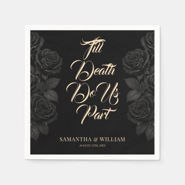 Till Death Do Us Part Black Rose Wedding Napkins (Front)