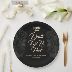 Till Death Do Us Part Black Rose Wedding Paper Plates