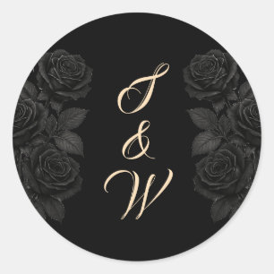 Till Death Do Us Part Black Wedding Monogram Classic Round Sticker
