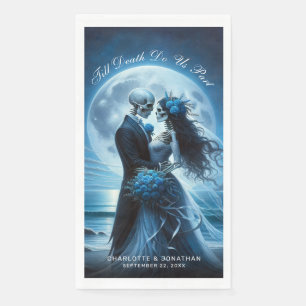 Till Death Do Us Part Blue Skeleton Couple Wedding Paper Guest Towels