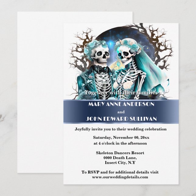 Till death do us part blue white goth wedding invitation (Front/Back)