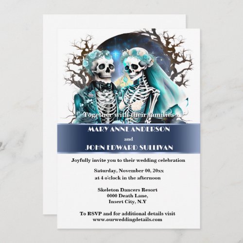 Till death do us part blue white goth wedding invitation