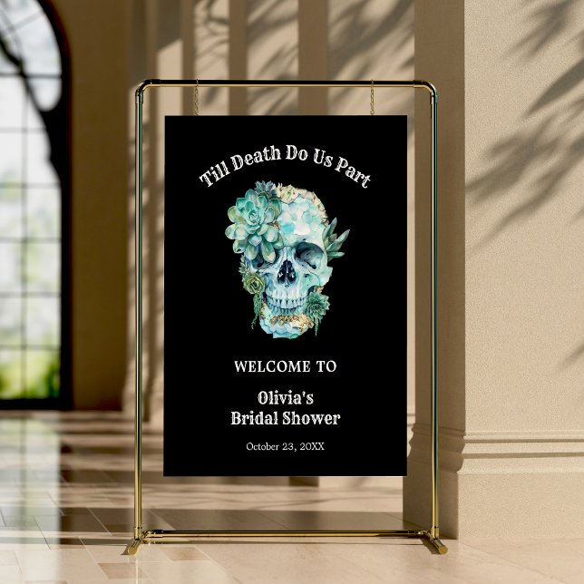 Till Death Do Us Part Bridal Shower Welcome  Poster (Till Death Do Us Part Halloween Bridal Shower Welcome Sign )
