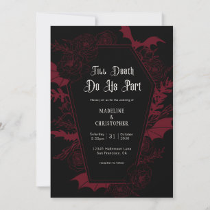 Till Death Do Us Part Burgundy Gothic Rose Wedding Invitation