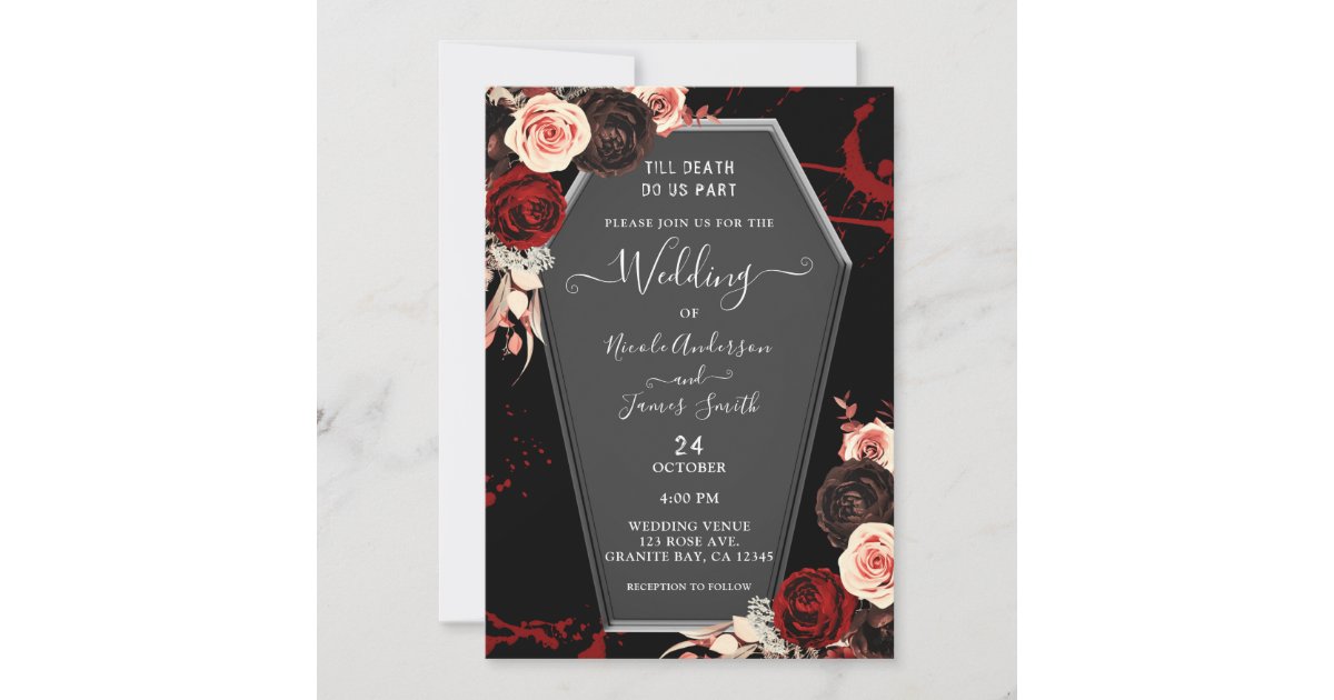 Till Death Do Us Part Coffin Floral Gothic Wedding Invitation | Zazzle