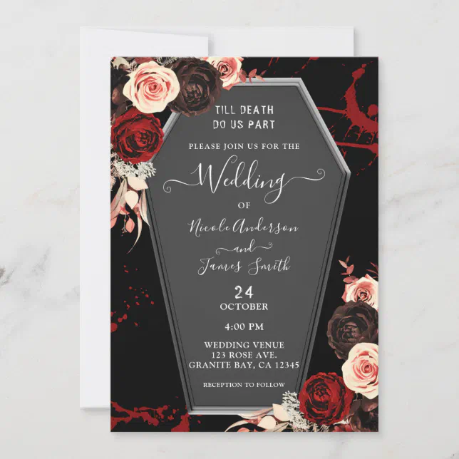 Till Death Do Us Part Coffin Floral Gothic Wedding Invitation | Zazzle