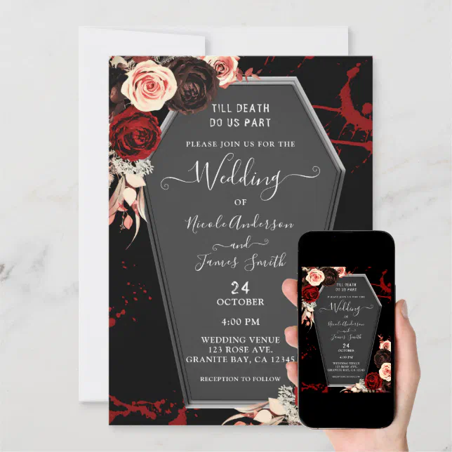 Till Death Do Us Part Coffin Floral Gothic Wedding Invitation | Zazzle