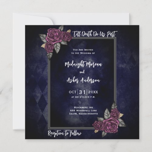 Till Death Do Us Part Dark Blue Wedding Invitation
