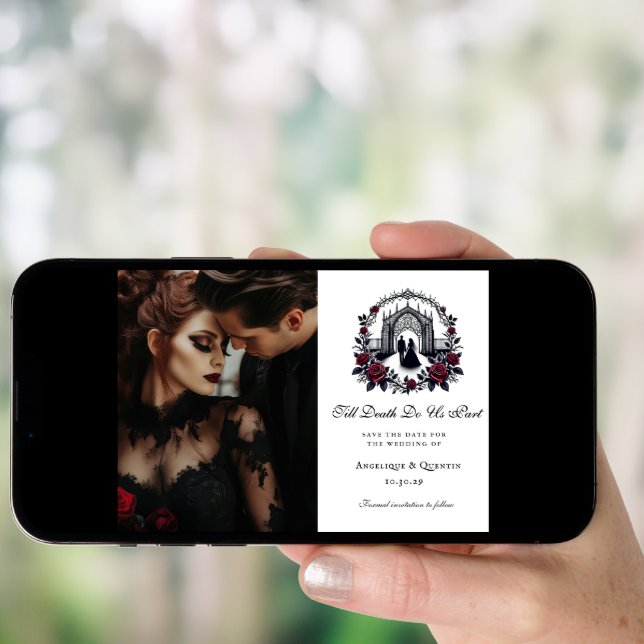 Till Death Do Us Part Elegant Goth Photo Save the  Invitation (Front Digital)